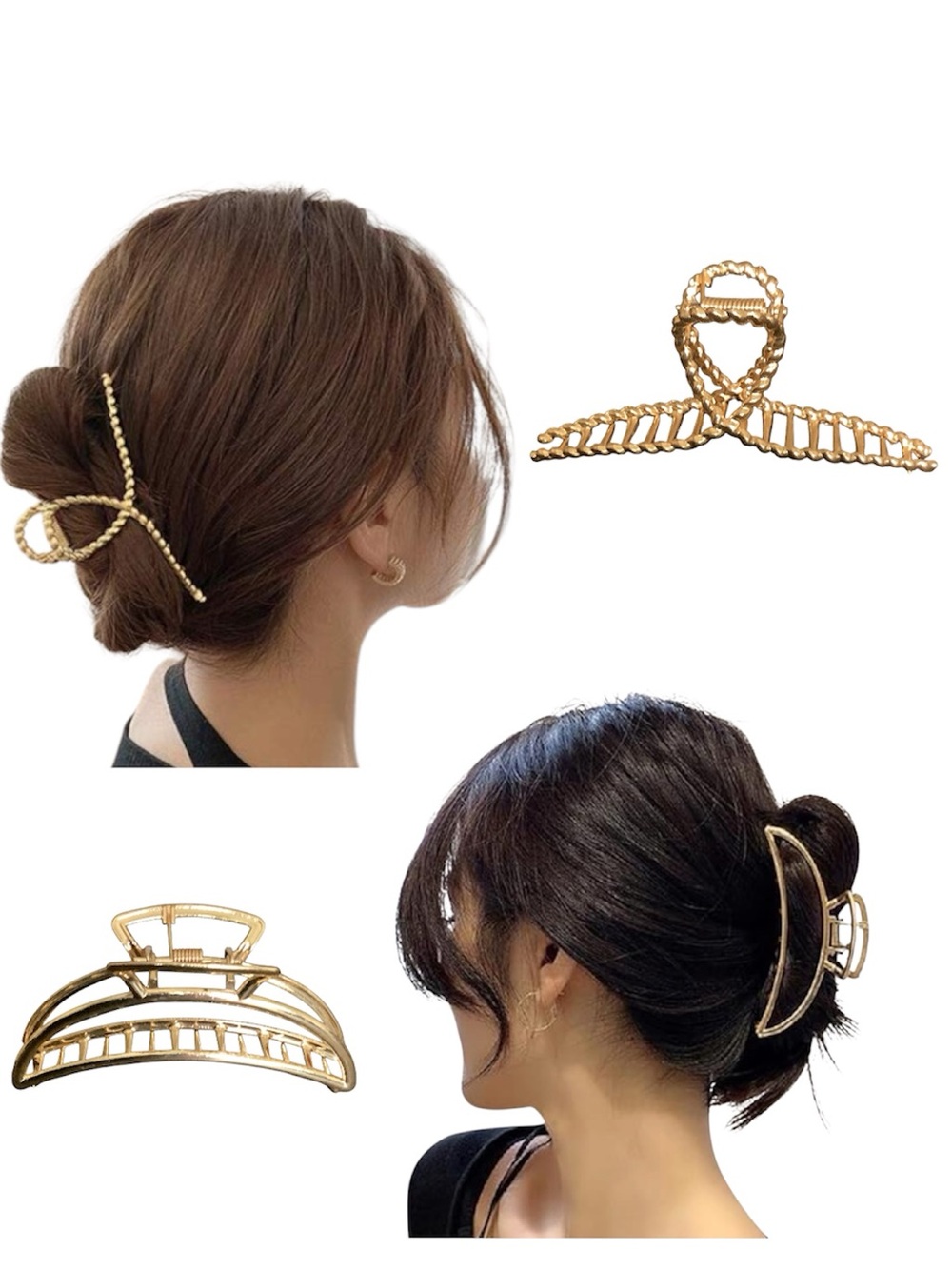 Set of 2 Gold Tone Metal Hair Claw Clips